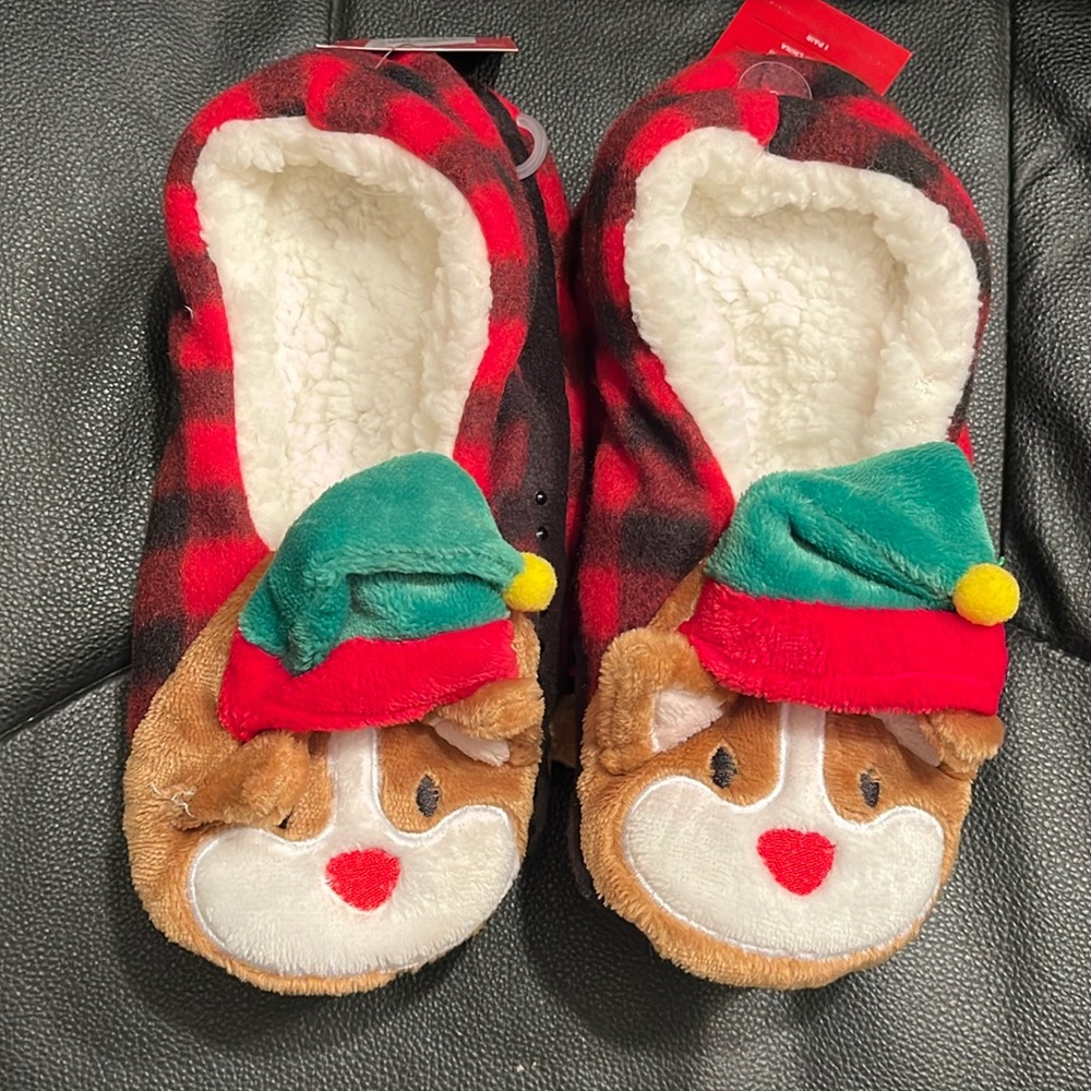 NWT Wondershop Christmas Animal Santa Plaid Non-Slip Slipper Socks M/L (8/10)